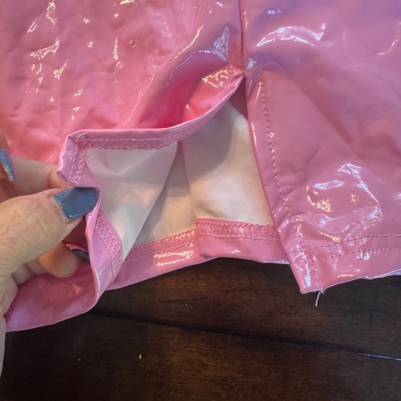 Shiny Pink Pleather Strapless Dress- Size L - Picture 4 of 9